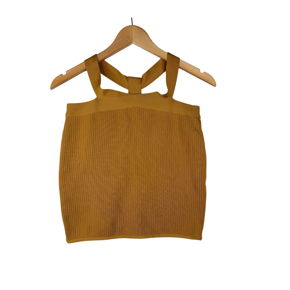 New Lulus Ribbed Halter Neck Blouse size Medium Golden Yellow